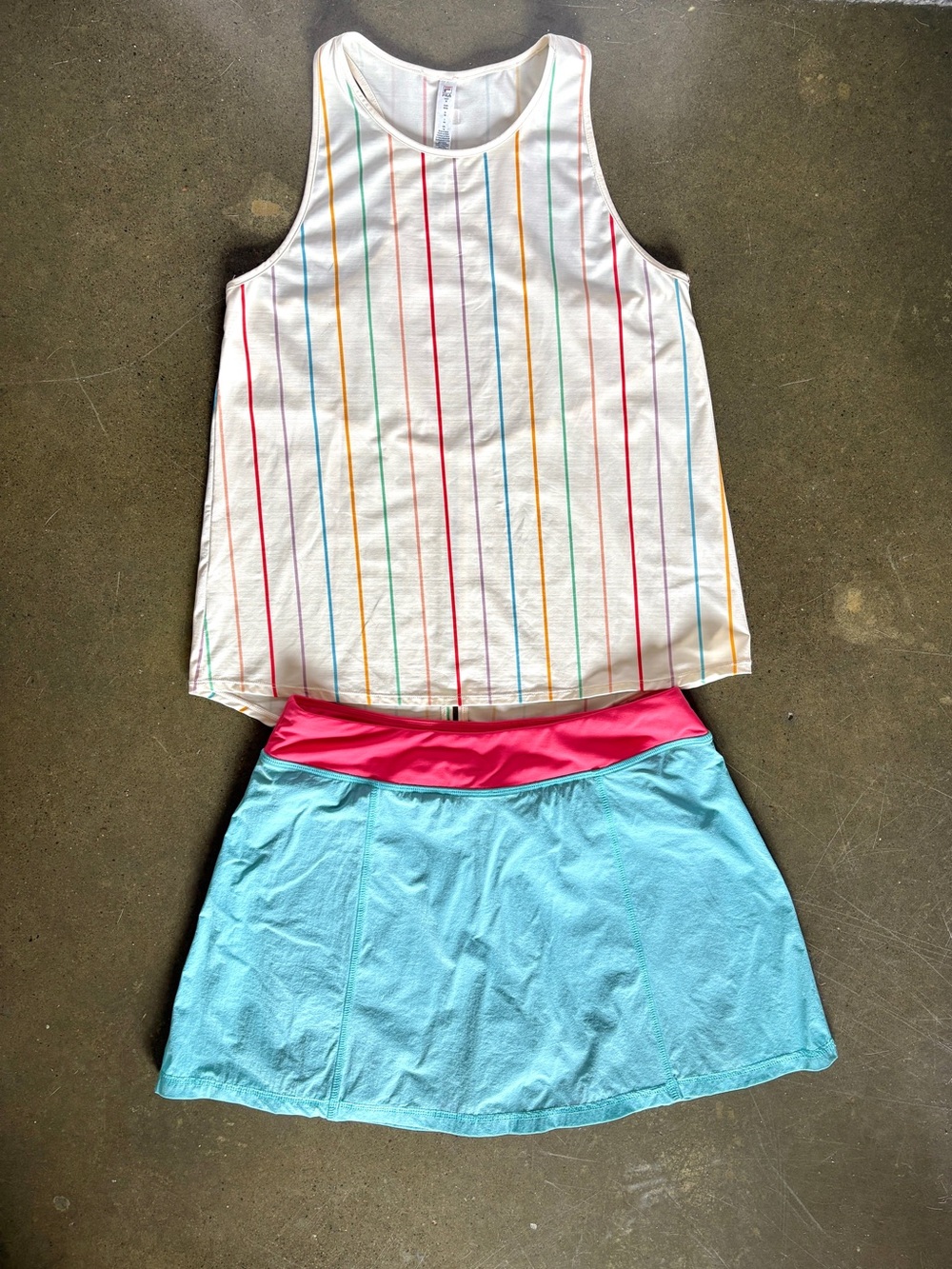 Fila Women’s ivory Rainbow-Stripe Tank Top and Aqua Skort Set Size Medium